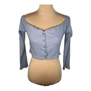SUPERDOWN Button Up Crop Top in a Bluish/Gray Color size Large‎